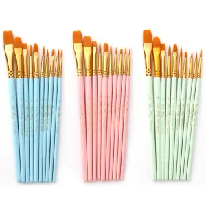 10 Piece Art Brush Set For Acrylic Gouache Oil Watercolour Wooden Handle Synthetic Nylon Tips