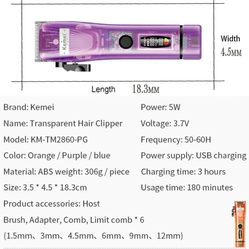 2860 Pro Adjustable Powerful Hair Clipper Lcd Electric Hair Trimmer Professional