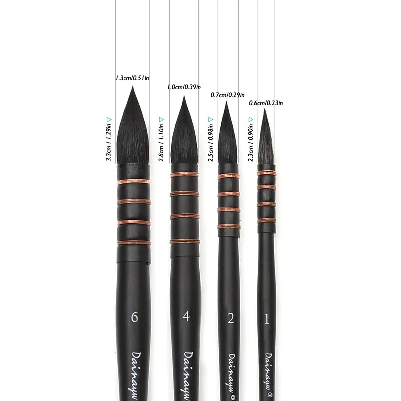4 Piece Squirrel & Horse Hair Watercolour Brush Set