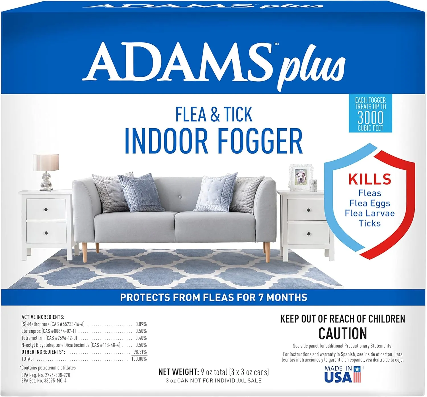 Adams Plus Flea & Tick Indoor Fogger, 3-pk (3 oz each)