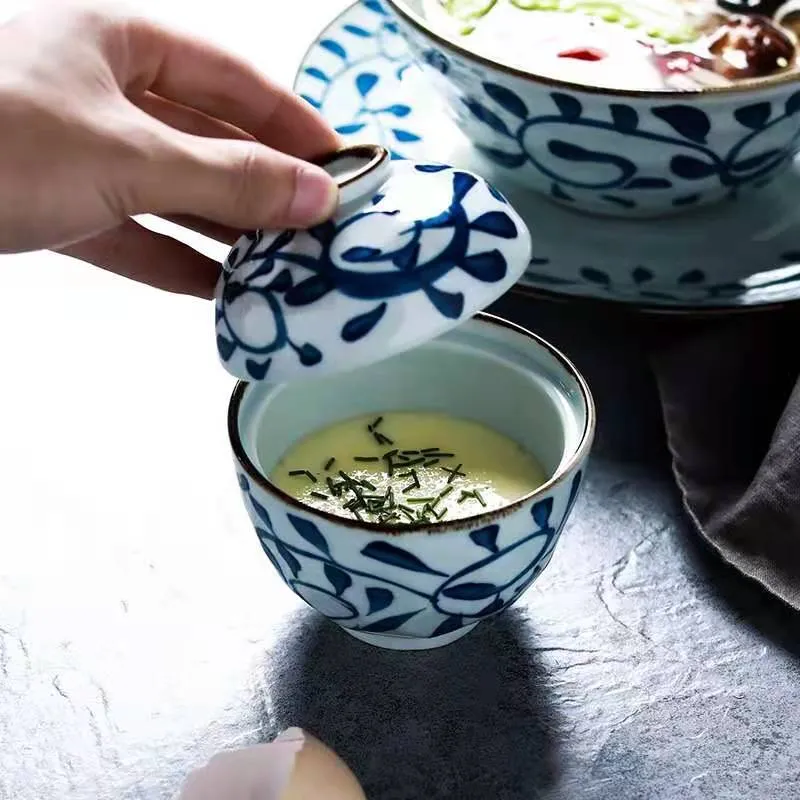 Akari Blue and White Japanese Soup Bowl with Cover