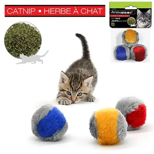 Animooos Cat Toy 3 Fuzzy Stuffed Balls with Catnip 1.75in each