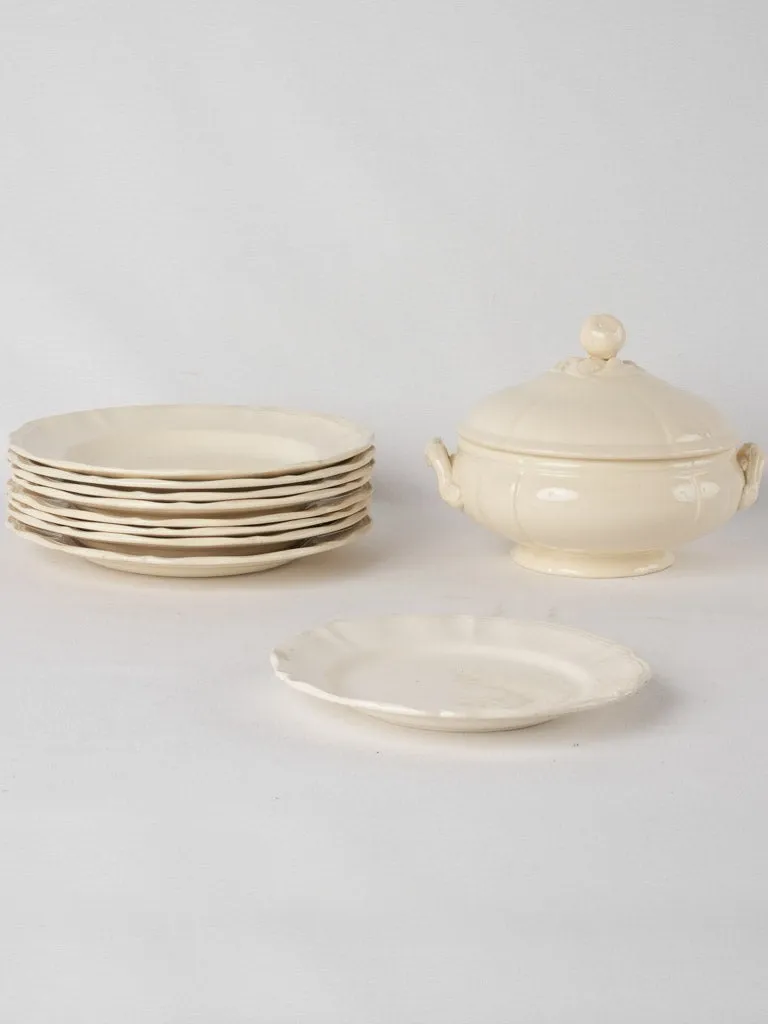 Antique Sarreguemines  tureen & plates - creamware 10 pieces