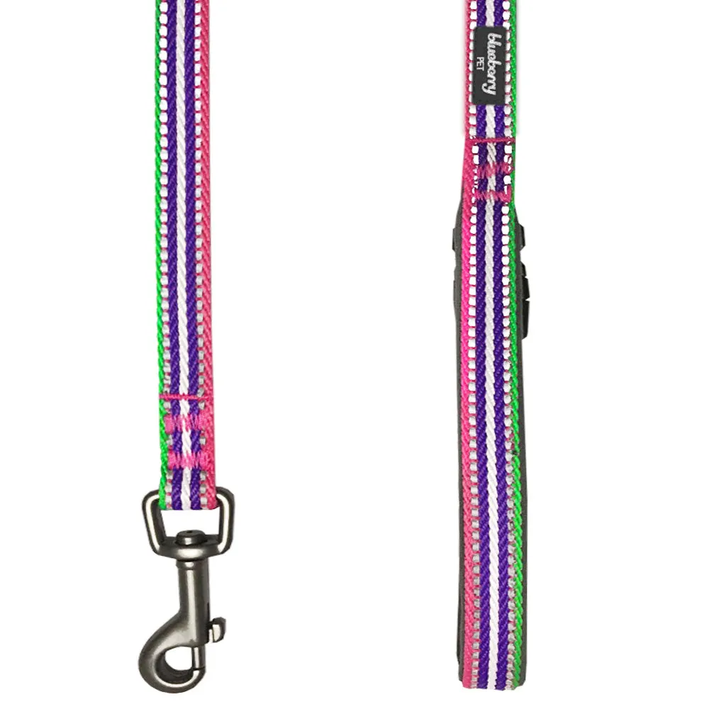 Blueberry Pet 3M Reflective Stripe Dog Leash with Soft & Comfortable Handle, Pink Emerald and Orchid