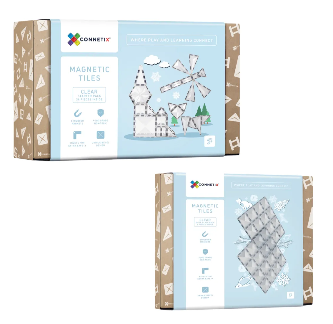 Connetix Tiles Clear Bundle 34 Piece   Base Plate 2 Piece 3yrs 