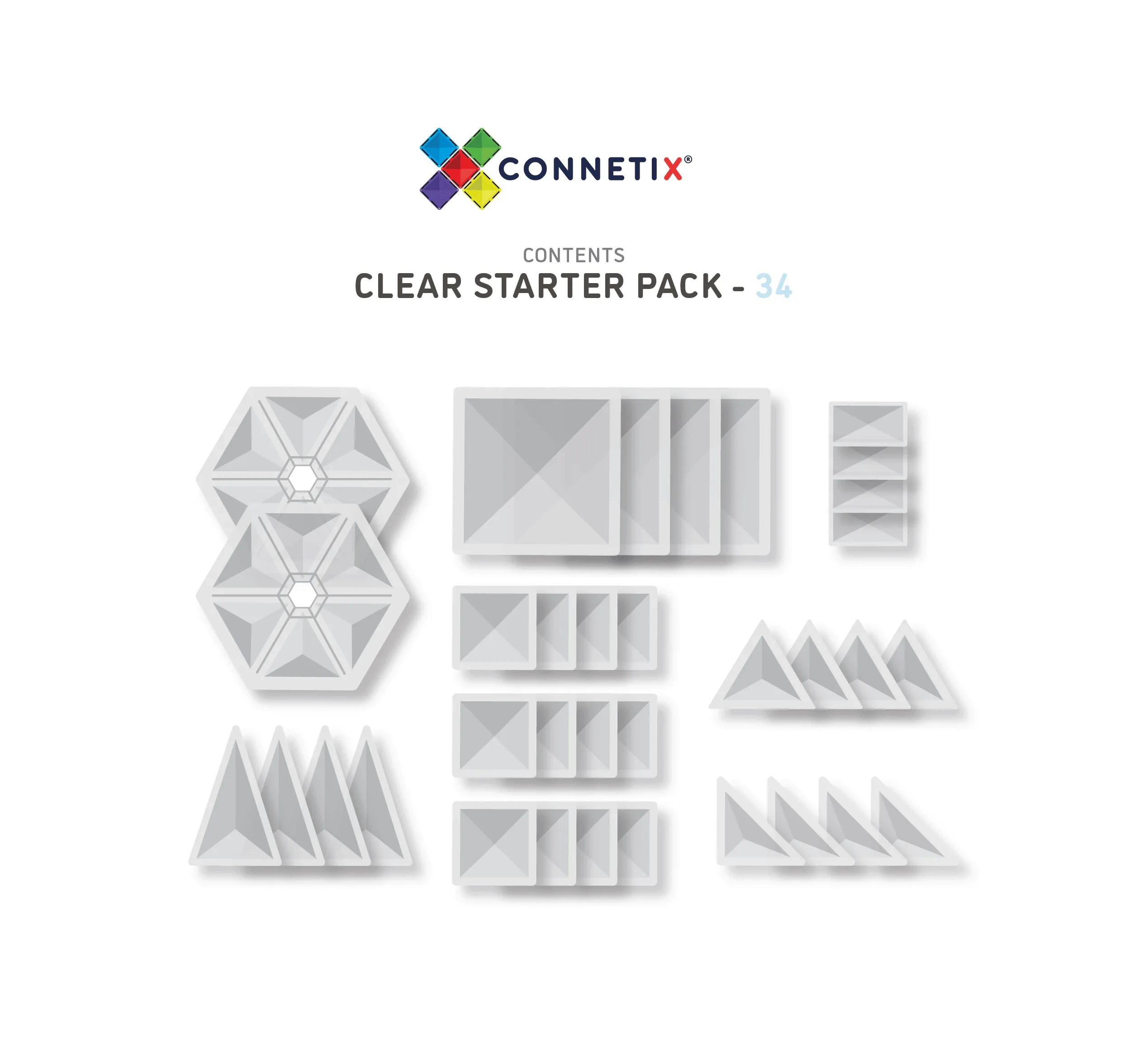 Connetix Tiles Clear Bundle 34 Piece   Base Plate 2 Piece 3yrs 