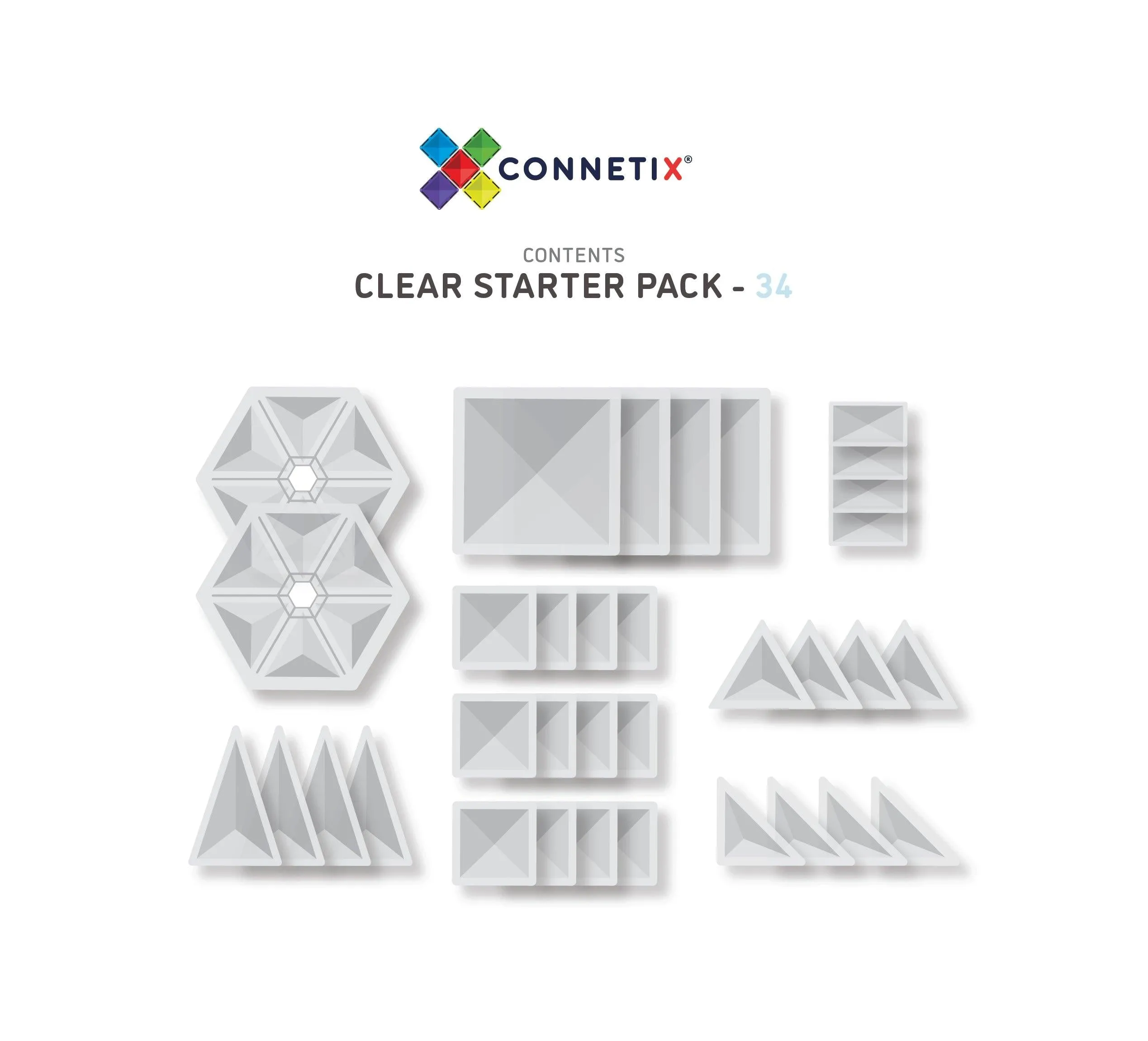 Connetix Tiles Clear Bundle 34 Piece   Base Plate 2 Piece 3yrs 
