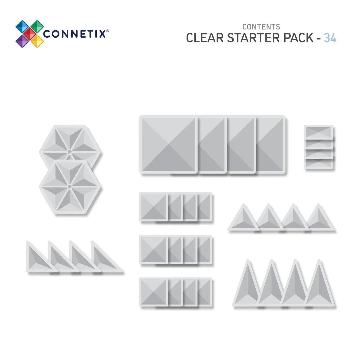 Connetix Tiles - Clear Starter Pack - 34 pc