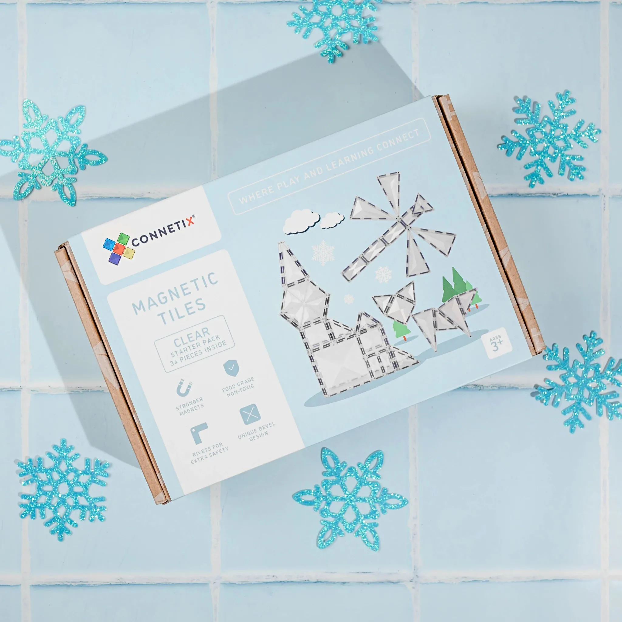 Connetix Tiles Magnetic Building Tiles Clear Starter Pack – 34 Piece Set
