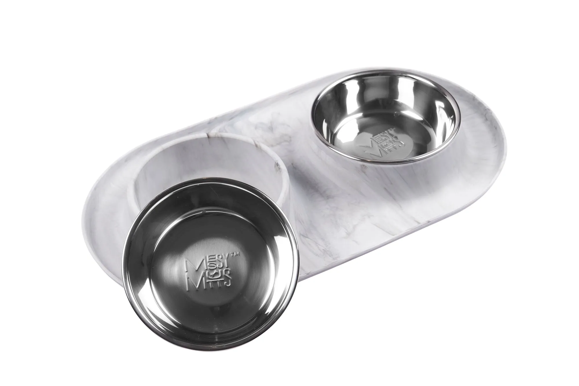 Double Silicone Dog Feeder with Stainless Bowls, Medium, 1.5 Cups Per Bowl, Marble Design