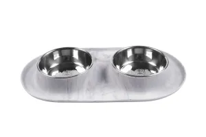 Double Silicone Dog Feeder with Stainless Bowls, Medium, 1.5 Cups Per Bowl, Marble Design