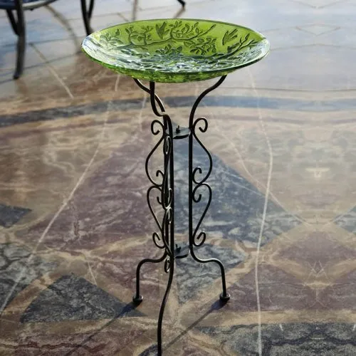 Evergreen Tall Black Metal Scroll Bird Bath Stand