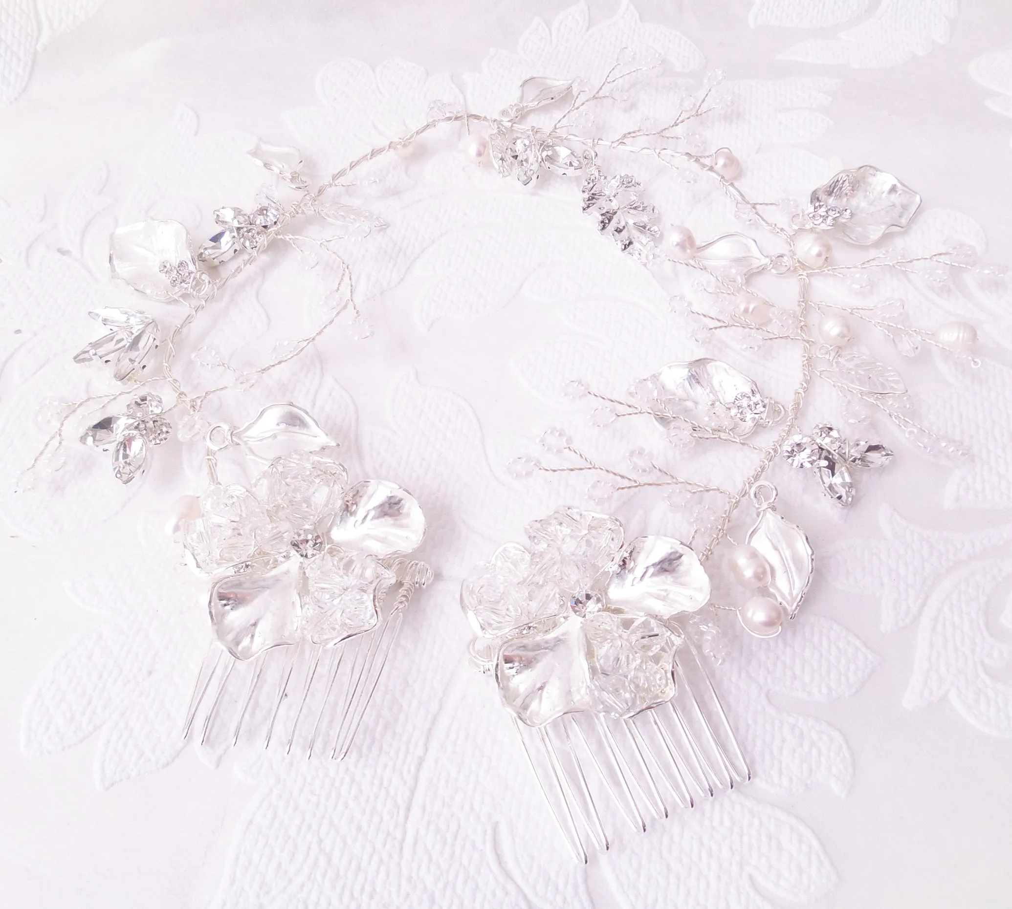 Floral Hair Vine with Freshwater Pearl Headpiece