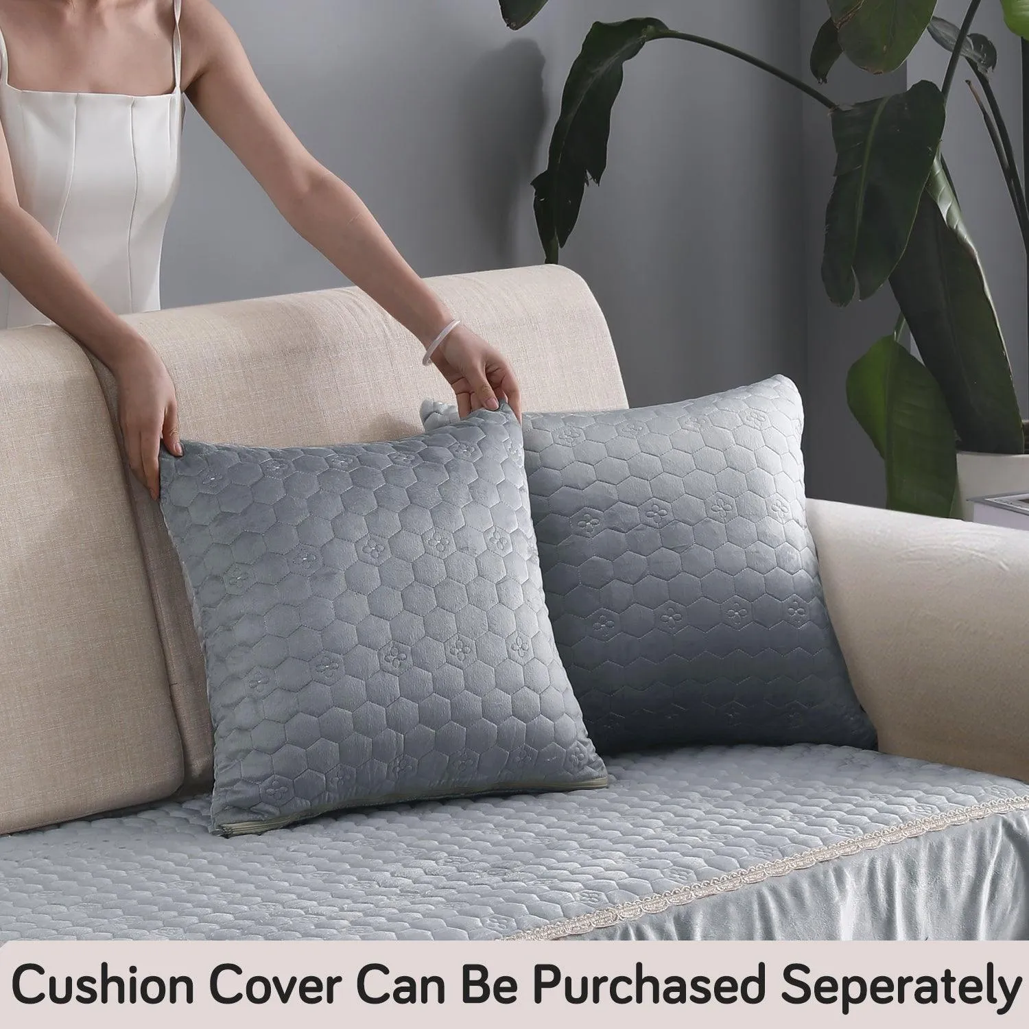 HOKIPO Premium Dutch Velvet Anti Slip Sofa Seat Mat for 1 Seater Sofa, Light Grey