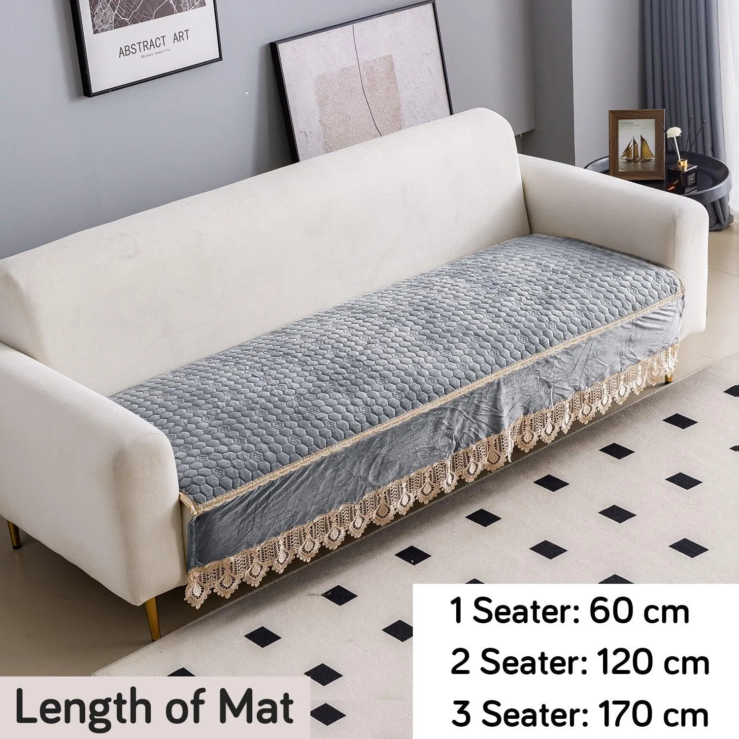 HOKIPO Premium Dutch Velvet Anti Slip Sofa Seat Mat for 1 Seater Sofa, Light Grey