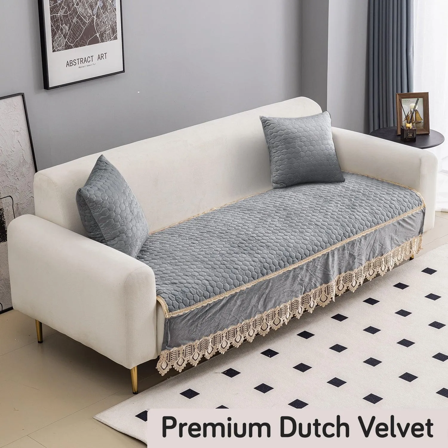 HOKIPO Premium Dutch Velvet Anti Slip Sofa Seat Mat for 1 Seater Sofa, Light Grey