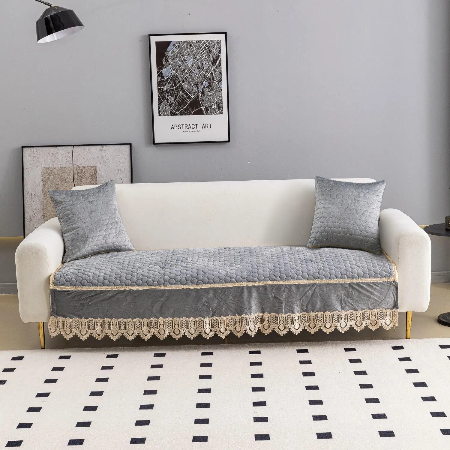 HOKIPO Premium Dutch Velvet Anti Slip Sofa Seat Mat for 1 Seater Sofa, Light Grey