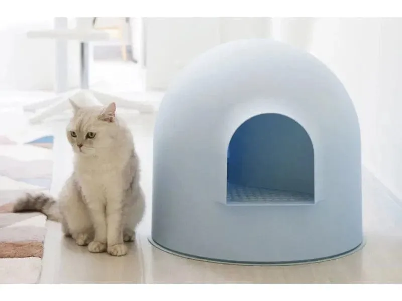 IGLOO CAT LITTER BOX - 2 IN 3 WHITE & BLUE