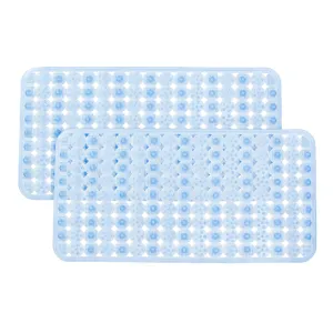 Kuber Industries Bathroom Mat|Anti Slip Mat for Bathroom Floor|Durable,Wear Resistant & Easy to Maintain|Acupressure & Foot Massager Door Mat with Water Drainage Holes|SG-01|69x36 cm,Blue (Pack Of 2)