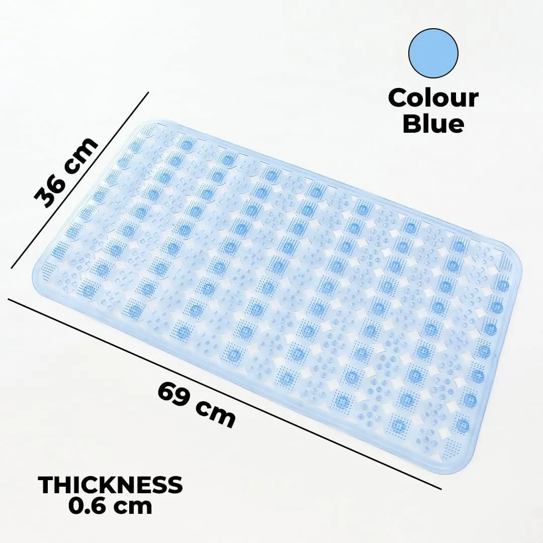 Kuber Industries Bathroom Mat|Anti Slip Mat for Bathroom Floor|Durable,Wear Resistant & Easy to Maintain|Acupressure & Foot Massager Door Mat with Water Drainage Holes|SG-01|69x36 cm,Blue (Pack Of 2)