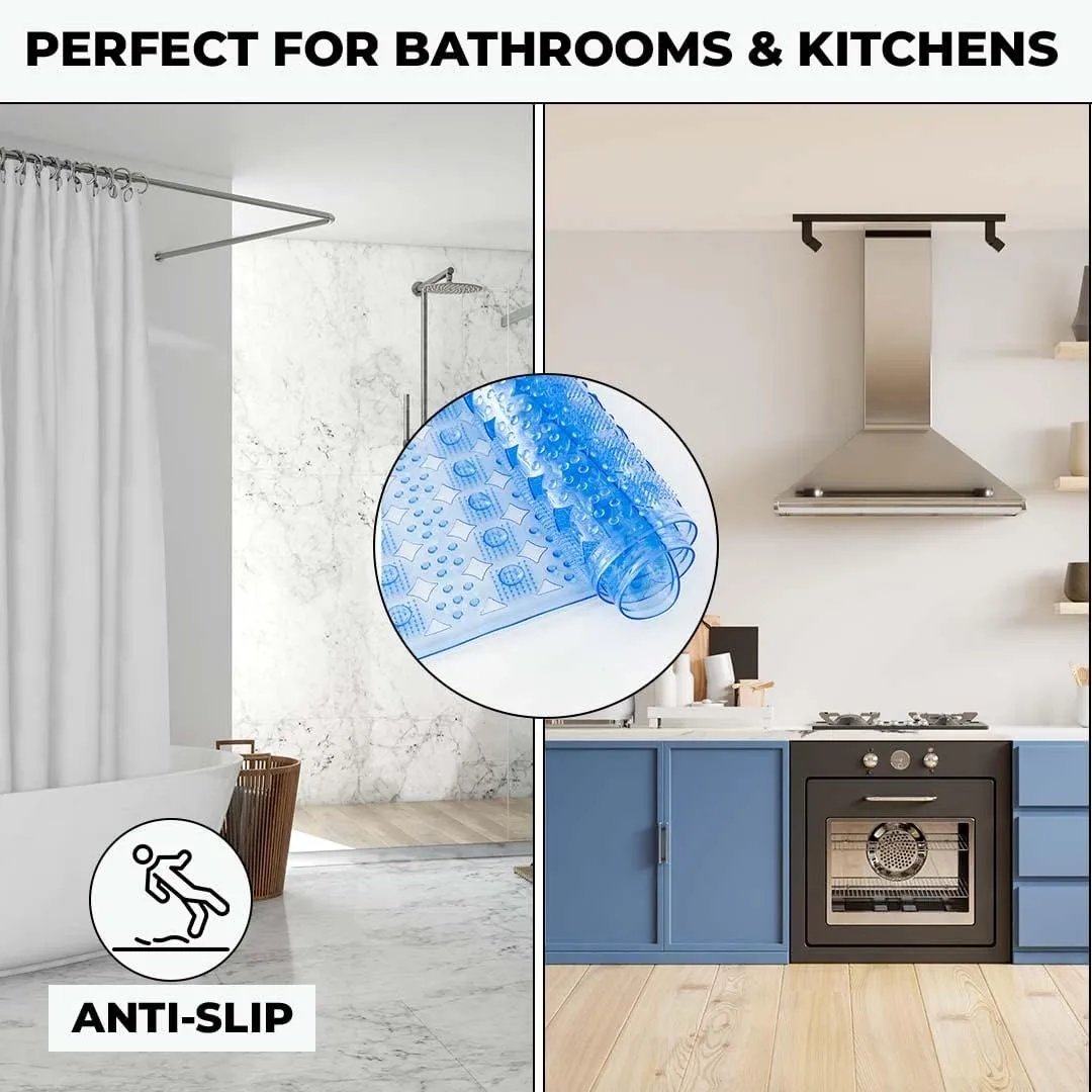 Kuber Industries Bathroom Mat|Anti Slip Mat for Bathroom Floor|Durable,Wear Resistant & Easy to Maintain|Acupressure & Foot Massager Door Mat with Water Drainage Holes|SG-01|69x36 cm,Blue (Pack Of 2)