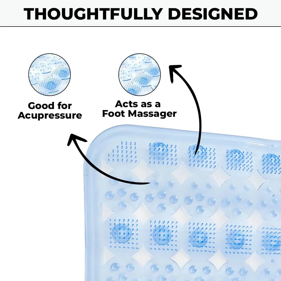 Kuber Industries Bathroom Mat|Anti Slip Mat for Bathroom Floor|Durable,Wear Resistant & Easy to Maintain|Acupressure & Foot Massager Door Mat with Water Drainage Holes|SG-01|69x36 cm,Blue (Pack Of 2)