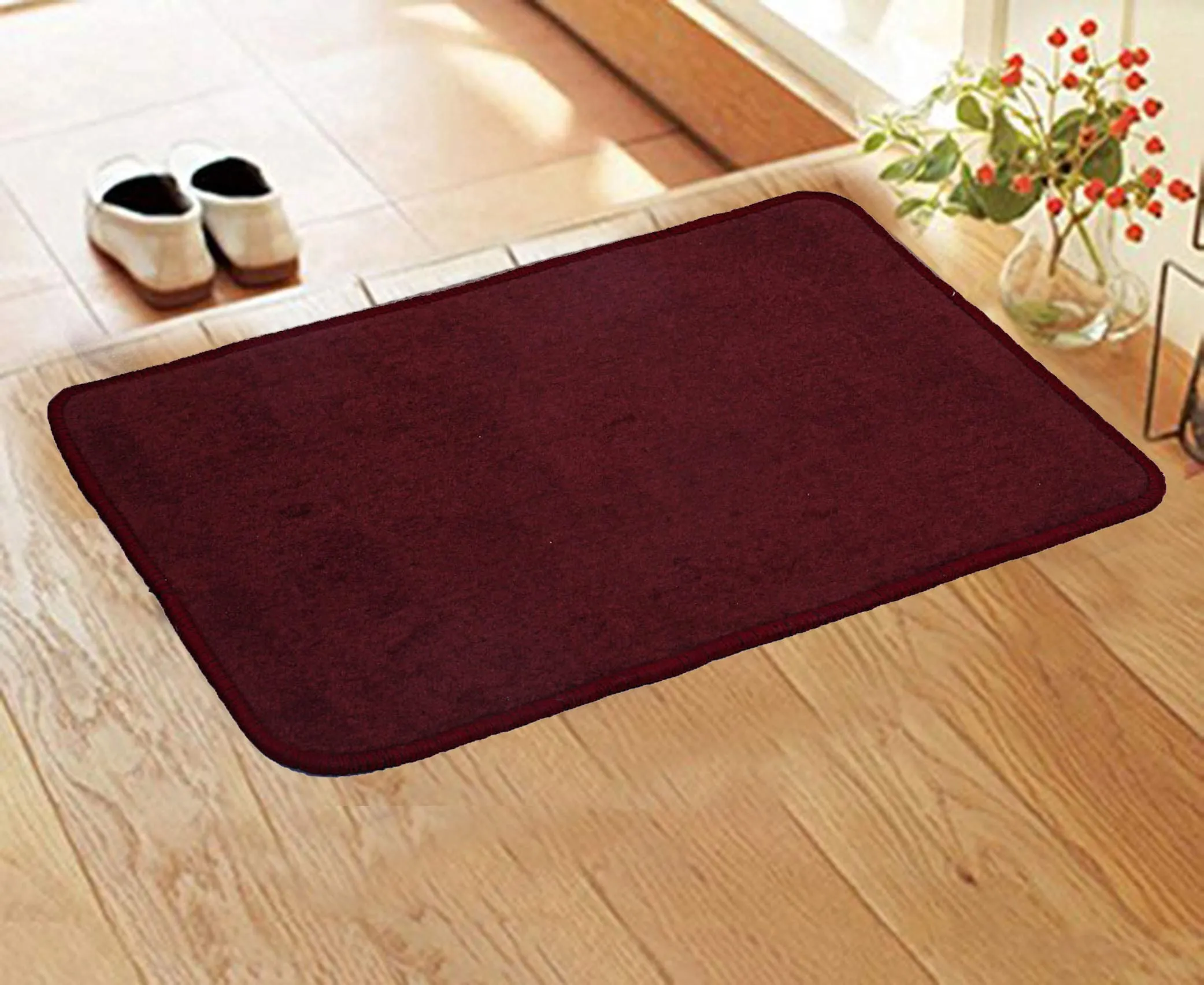 Kuber Industries Microfiber Anti Slip 2 Pieces Door Mat 22"x14", Maroon - CTKTC21910