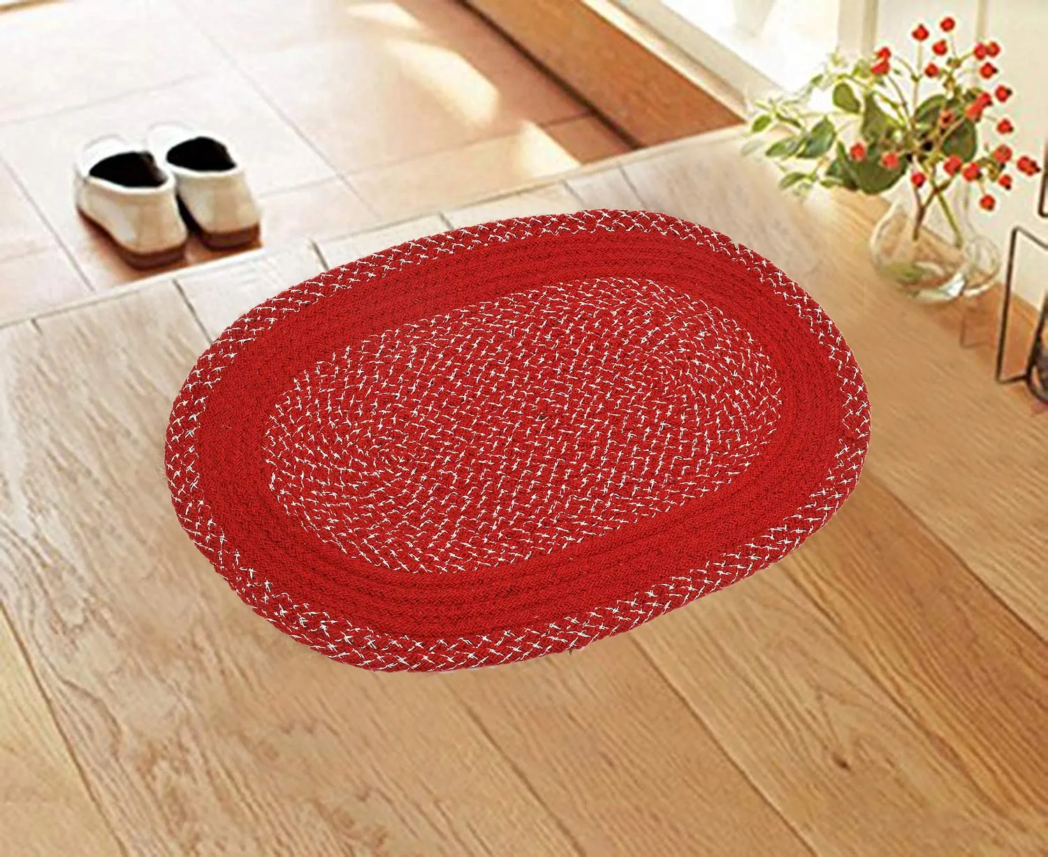 Kuber Industries Oval Design Soft Cotton Blend Anti Slip 2 Pieces Door Mat 18"x26"(Maroon) CTKTC33727