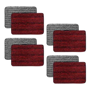 Kuber Industries Pack of 4 Super Soft Door mat|Microfiber Anti-Slip Water Absorbant Fluffy Floor Mat|Entrance Mat for Kitchen,Bedside,Door,Living Room,60x40 cm,Set of 2|Black and Red Stripes