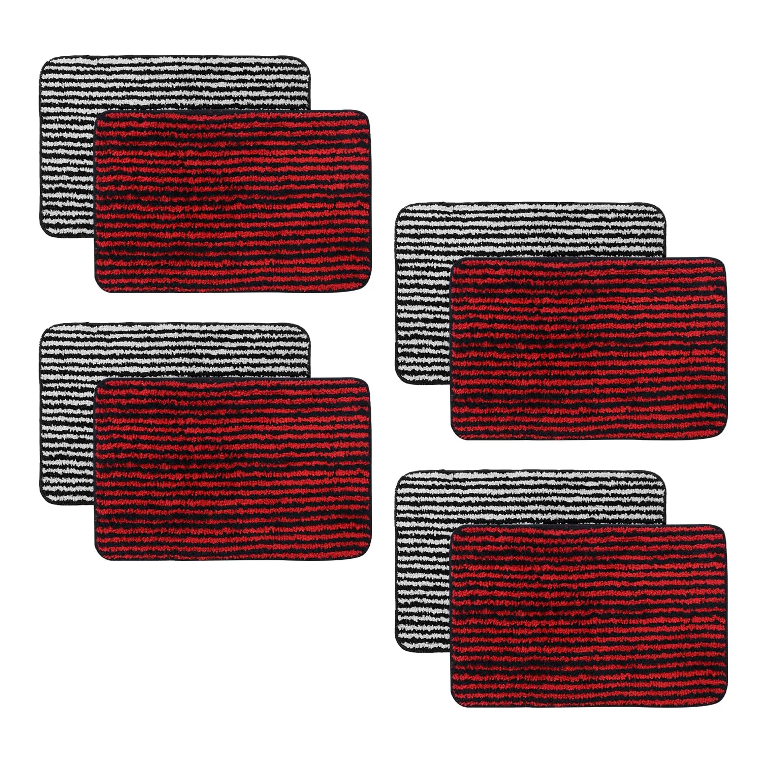 Kuber Industries Pack of 4 Super Soft Door mat|Microfiber Anti-Slip Water Absorbant Fluffy Floor Mat|Entrance Mat for Kitchen,Bedside,Door,Living Room,60x40 cm,Set of 2|Black and Red Stripes