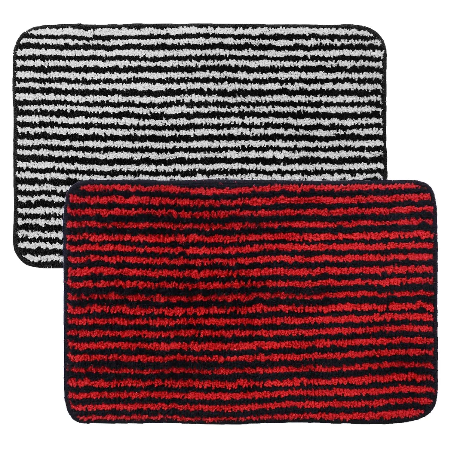 Kuber Industries Pack of 4 Super Soft Door mat|Microfiber Anti-Slip Water Absorbant Fluffy Floor Mat|Entrance Mat for Kitchen,Bedside,Door,Living Room,60x40 cm,Set of 2|Black and Red Stripes