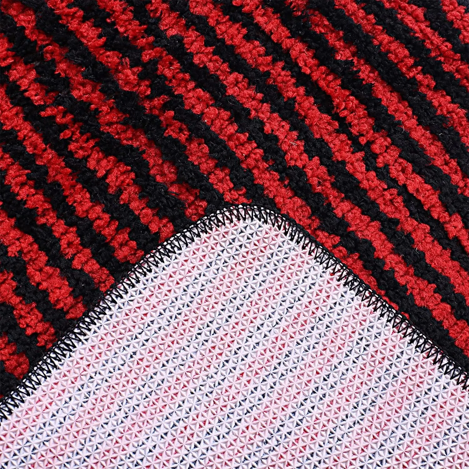 Kuber Industries Pack of 4 Super Soft Door mat|Microfiber Anti-Slip Water Absorbant Fluffy Floor Mat|Entrance Mat for Kitchen,Bedside,Door,Living Room,60x40 cm,Set of 2|Black and Red Stripes