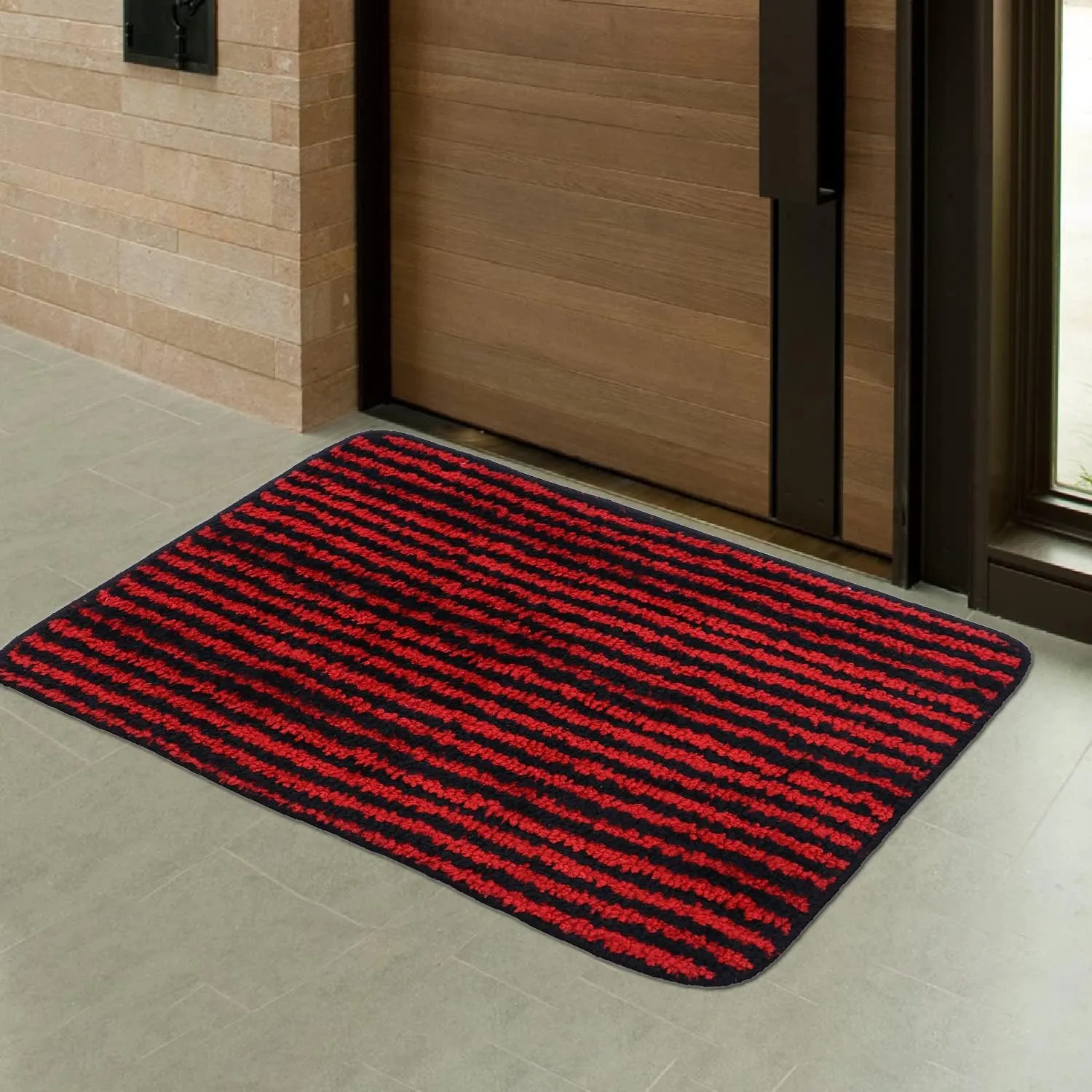 Kuber Industries Pack of 4 Super Soft Door mat|Microfiber Anti-Slip Water Absorbant Fluffy Floor Mat|Entrance Mat for Kitchen,Bedside,Door,Living Room,60x40 cm,Set of 2|Black and Red Stripes