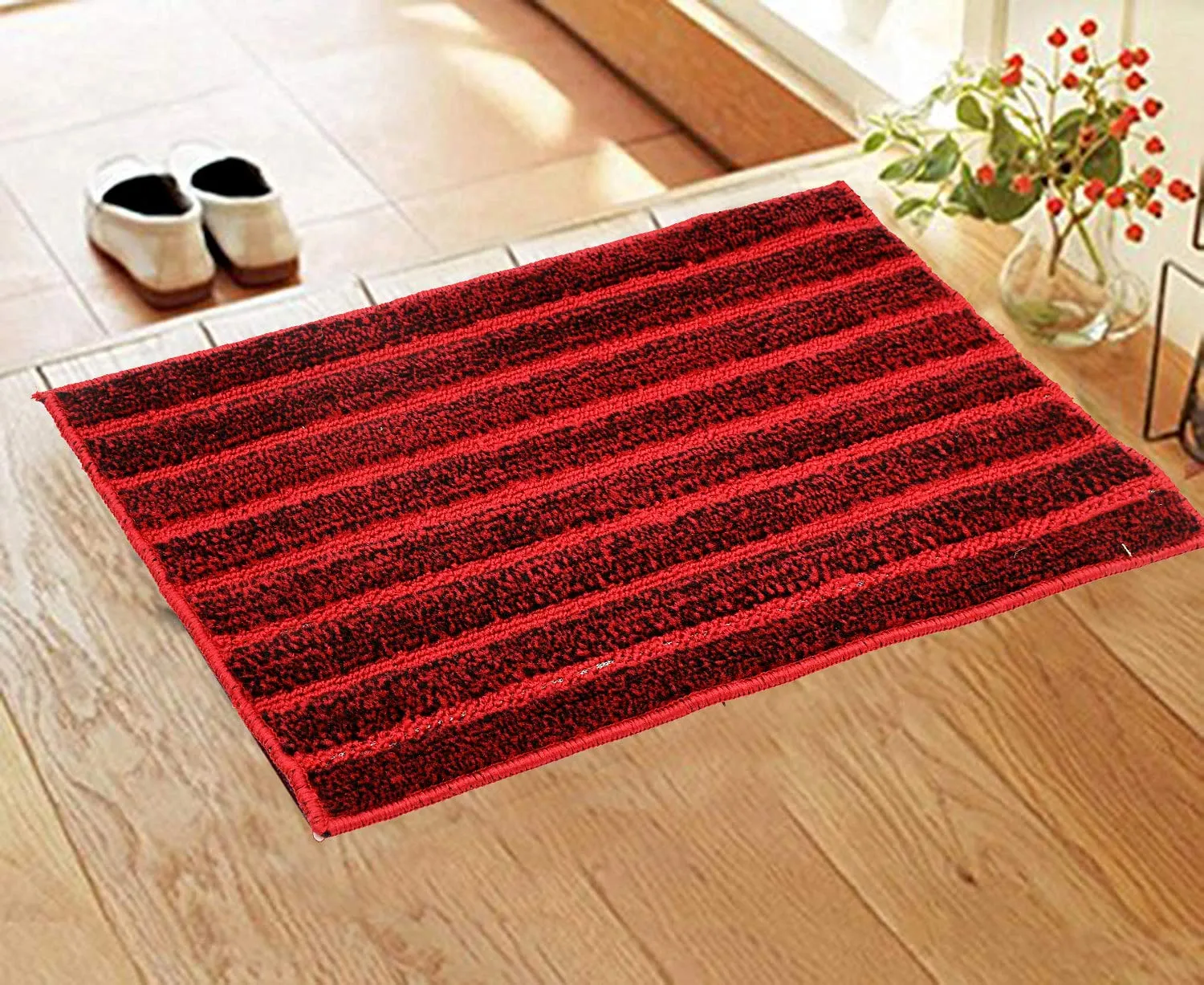 Kuber Industries Soft Cotton Blend Anti Slip 4 Pieces Door Mat 16"x24"(Maroon) CTKTC33401