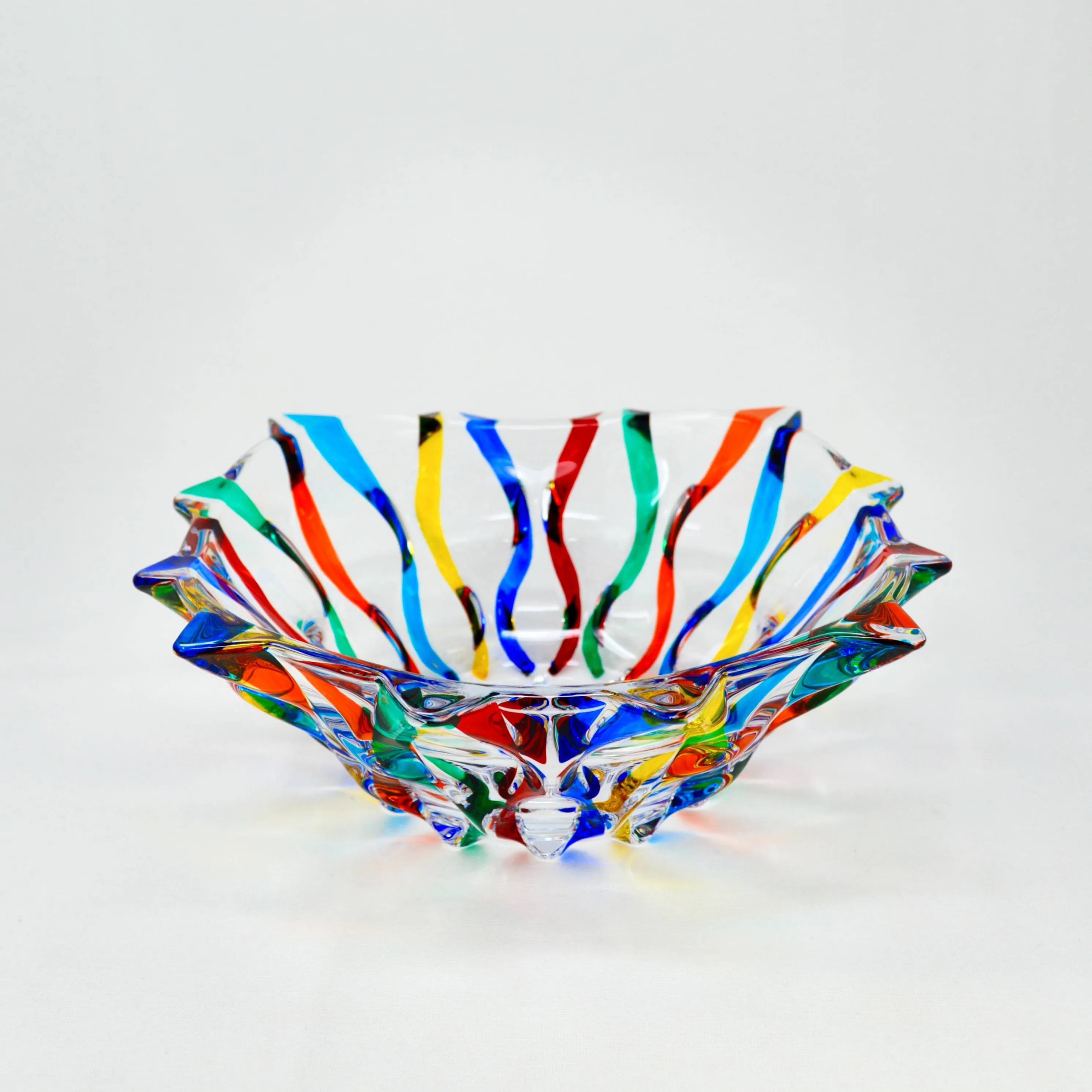 Lyrical Decorative Large Glass Bowl, Square, Hand Painted, Made In Italy