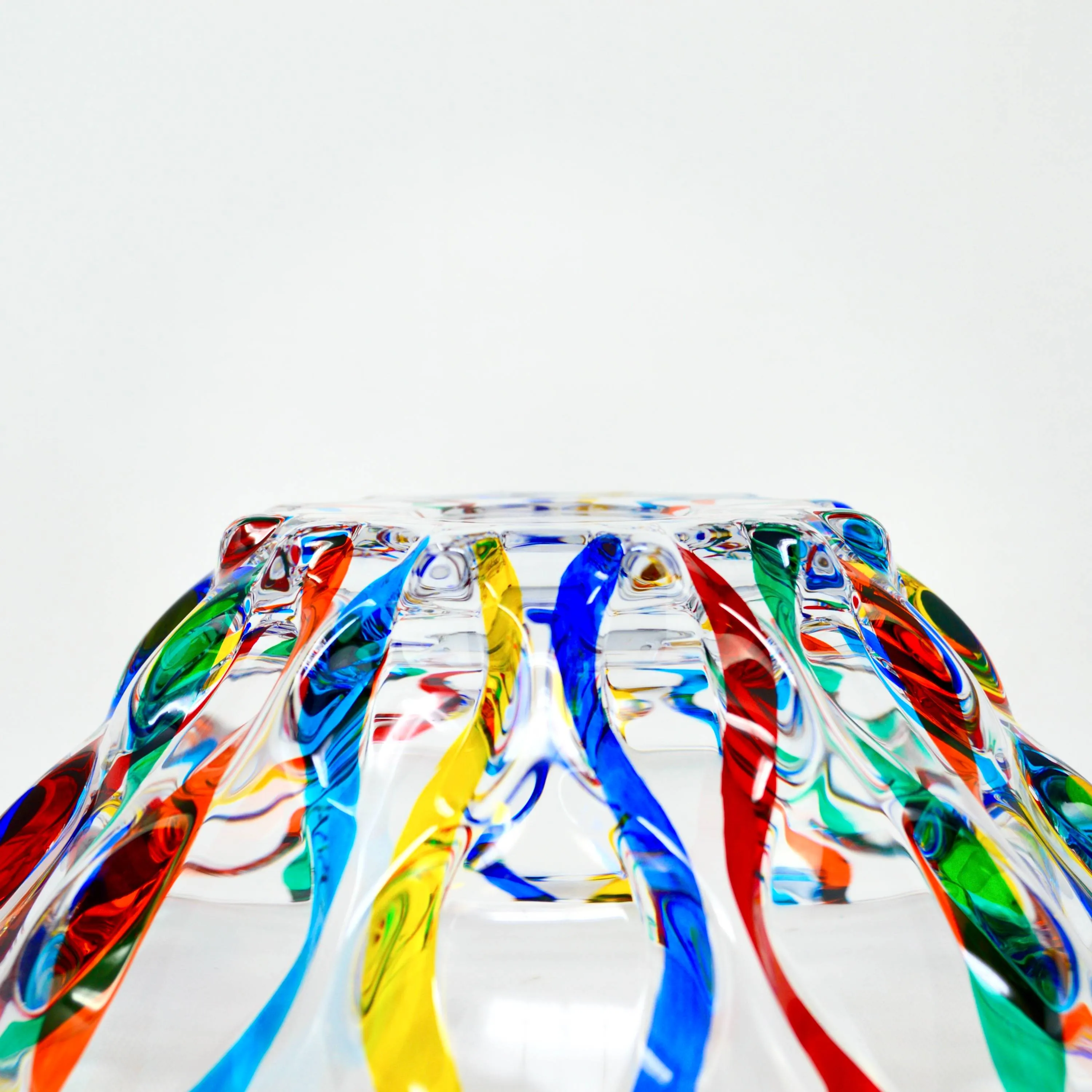 Lyrical Decorative Large Glass Bowl, Square, Hand Painted, Made In Italy