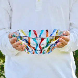 Lyrical Decorative Large Glass Bowl, Square, Hand Painted, Made In Italy