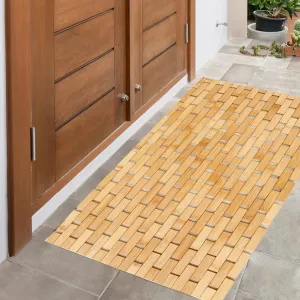 Mush Bamboo Wooden Rectangular Door Mat | Floor Mat | Non-Slip Quick Drying Mat for Home, Office | Anti Slip Silicone Pads |Large Size (50x70cm) | Pack of 1, Natural Bamboo Color