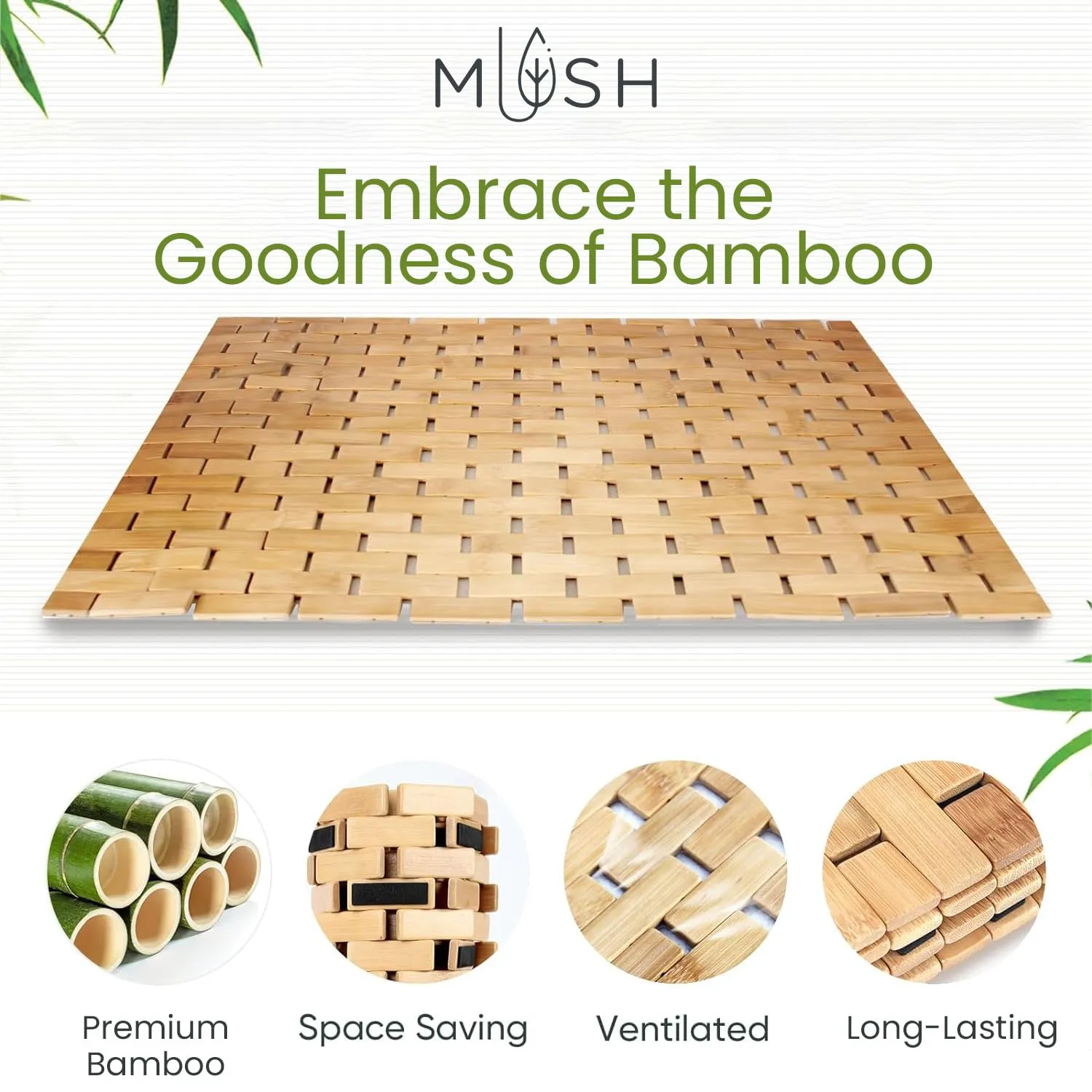 Mush Bamboo Wooden Rectangular Door Mat | Floor Mat | Non-Slip Quick Drying Mat for Home, Office | Anti Slip Silicone Pads |Medium Size (40x60cm) | Pack of 1, Grey