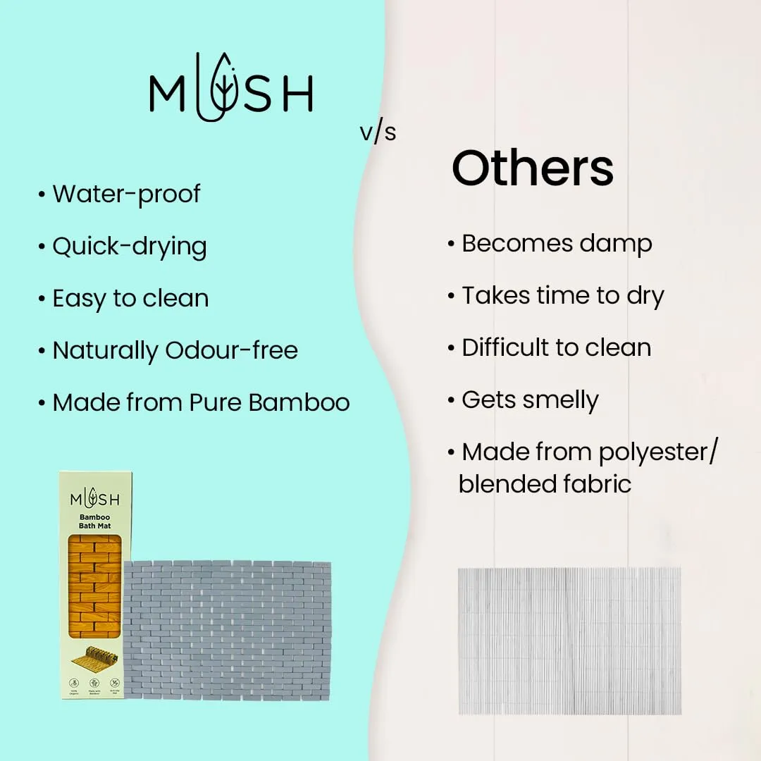 Mush Bamboo Wooden Rectangular Door Mat | Floor Mat | Non-Slip Quick Drying Mat for Home, Office | Anti Slip Silicone Pads |Medium Size (40x60cm) | Pack of 1, Grey