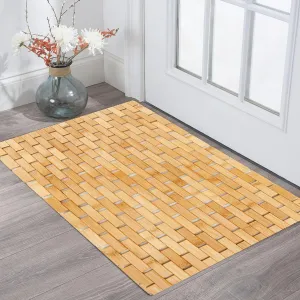 Mush Bamboo Wooden Rectangular Door Mat | Floor Mat | Non-Slip Quick Drying Mat for Home, Office | Anti Slip Silicone Pads |Medium Size (40x60cm) | Pack of 1, Natural Bamboo Color