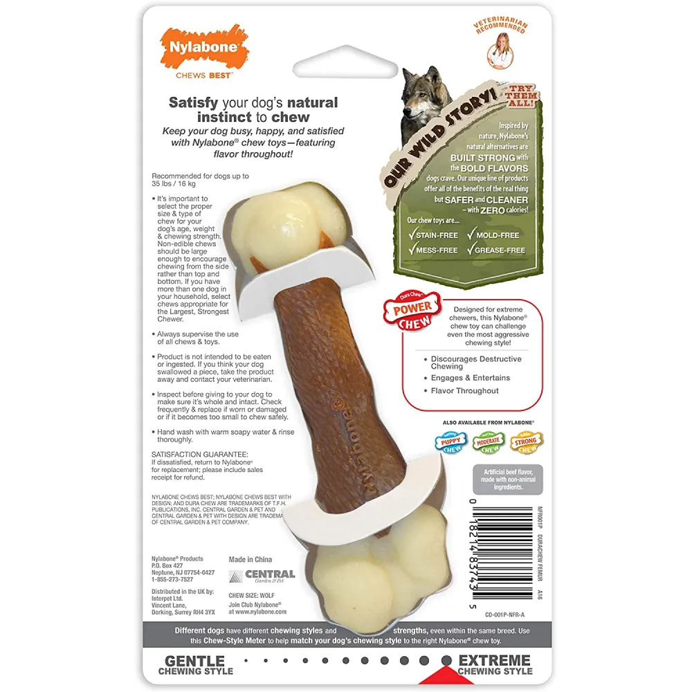 Nylabone Beef Flavor Power Chew Femur Dog Bone for Dogs