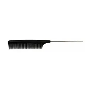PLASTIC FINE TOOTH STEEL TAIL COMB 12PCS BULK PACK - BLACK