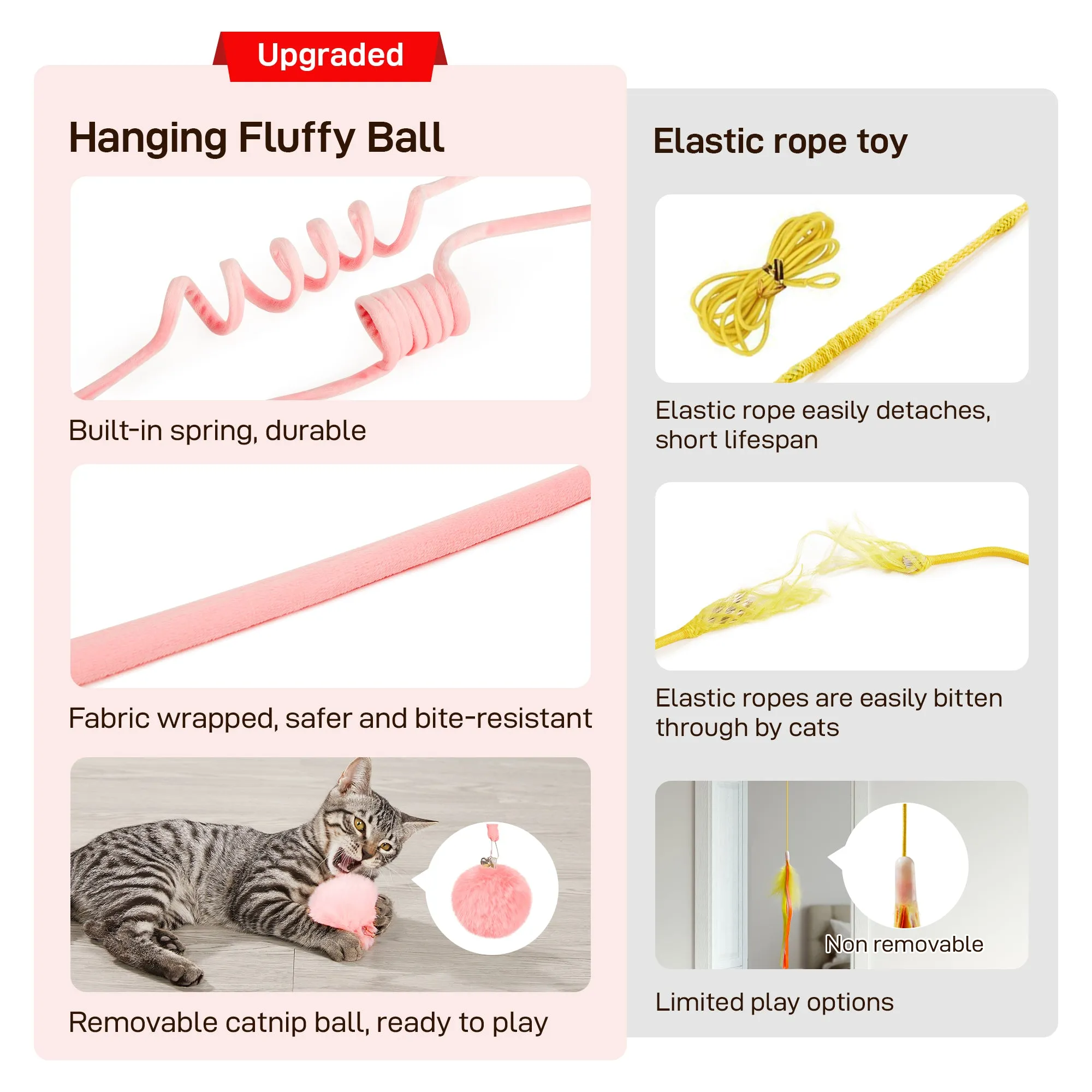 Potaroma Hanging Fluffy Cat Catnip Ball Toys 3 Pcs with Bells