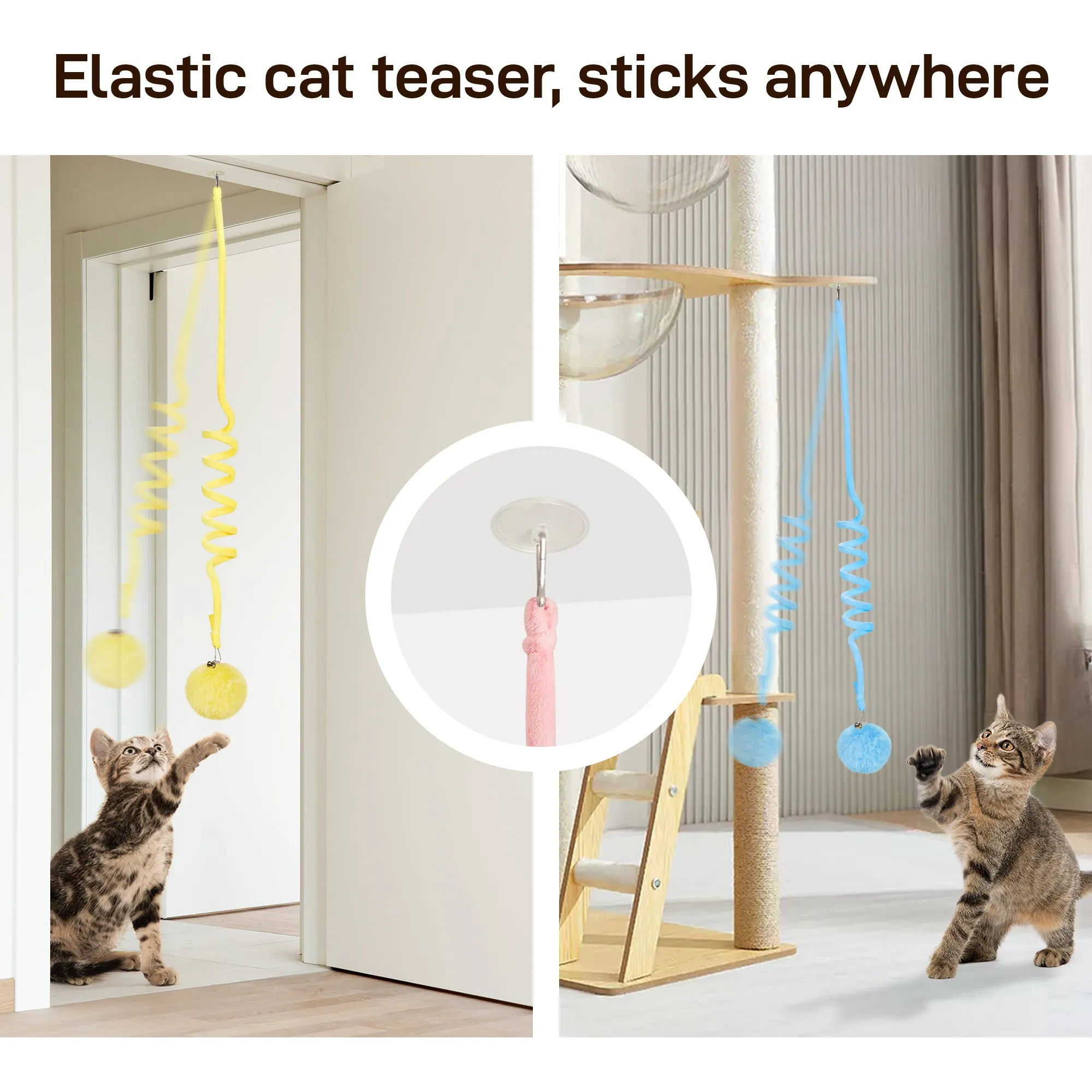 Potaroma Hanging Fluffy Cat Catnip Ball Toys 3 Pcs with Bells
