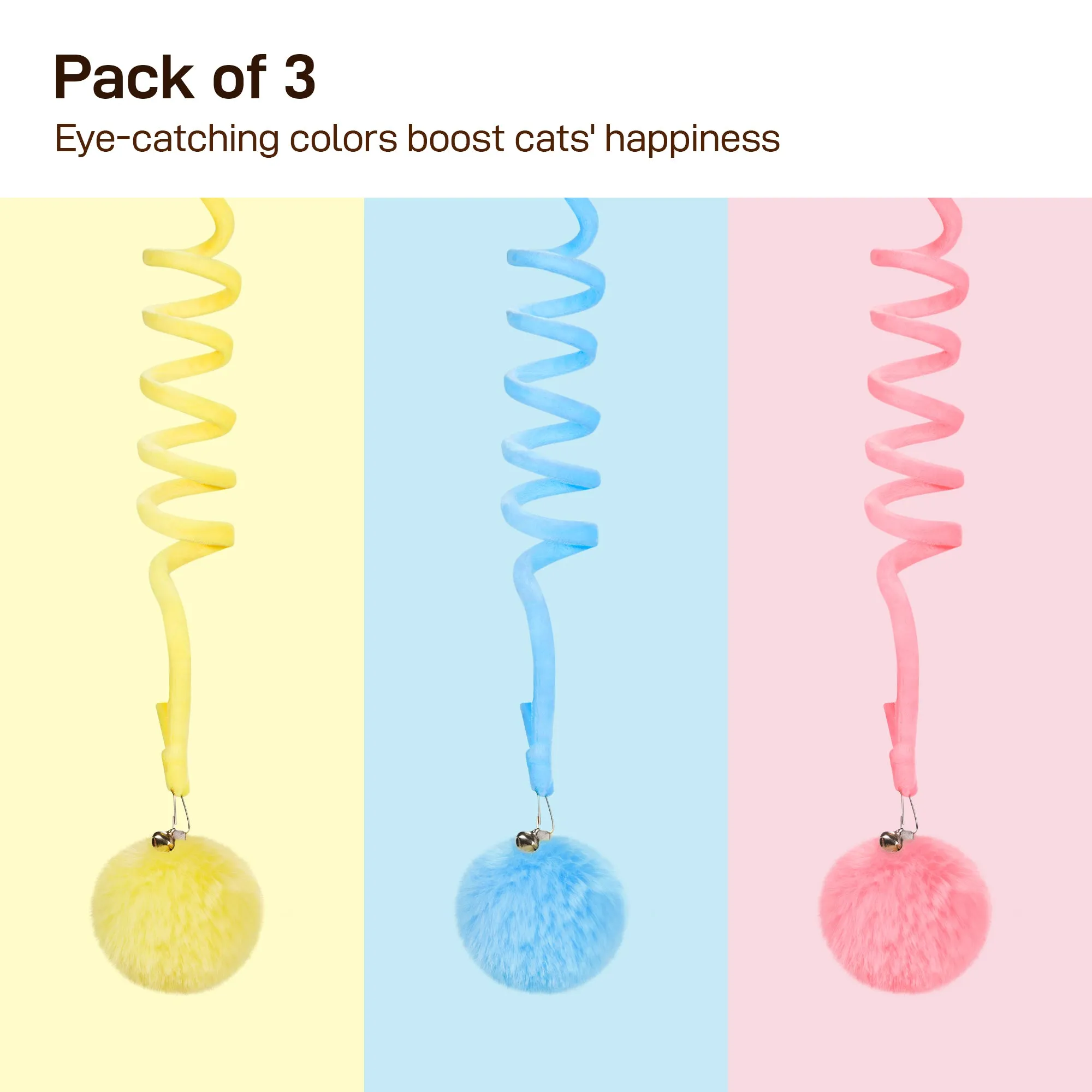 Potaroma Hanging Fluffy Cat Catnip Ball Toys 3 Pcs with Bells