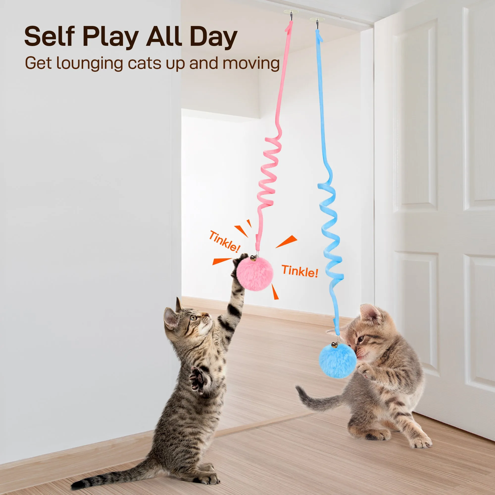 Potaroma Hanging Fluffy Cat Catnip Ball Toys 3 Pcs with Bells