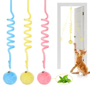 Potaroma Hanging Fluffy Cat Catnip Ball Toys 3 Pcs with Bells