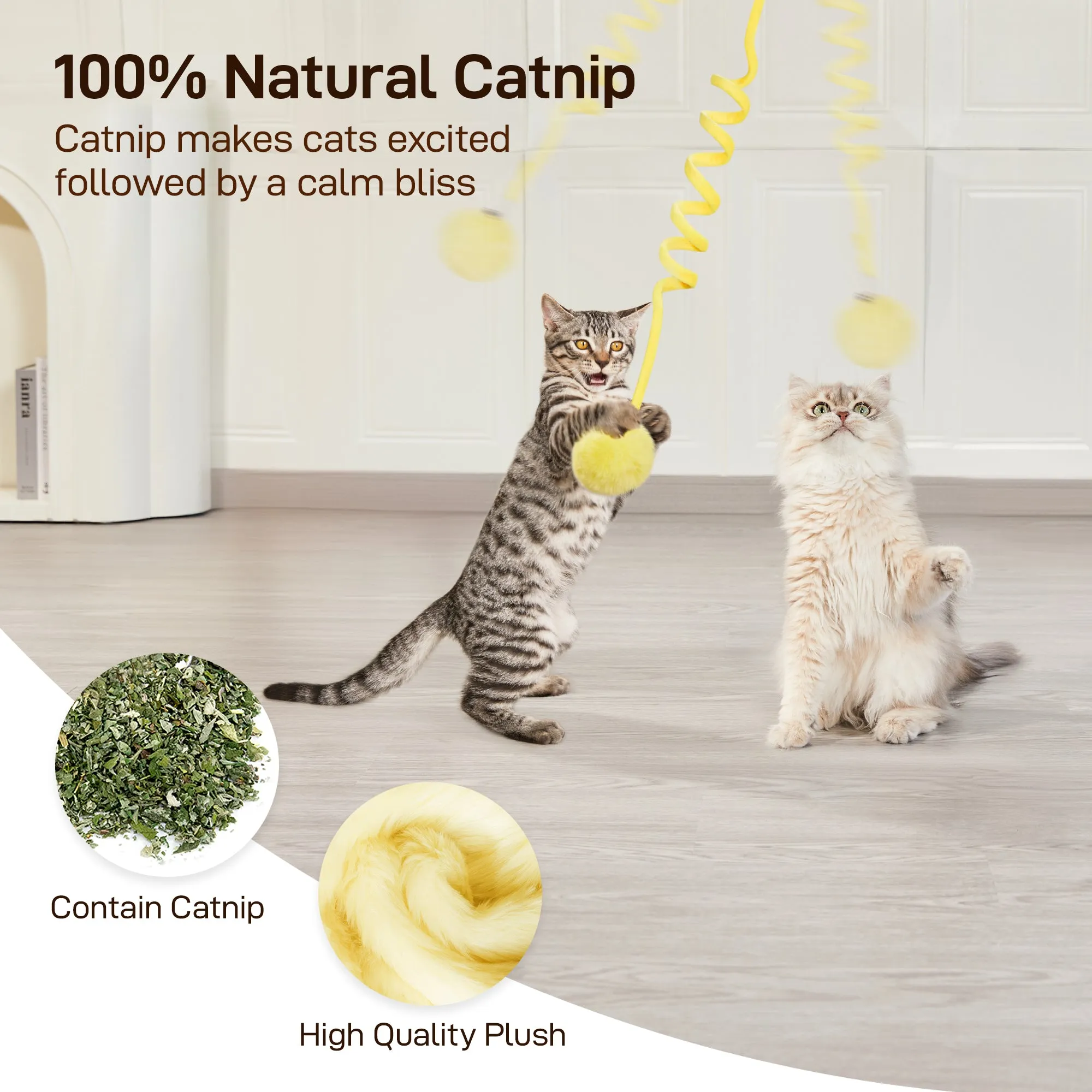Potaroma Hanging Fluffy Cat Catnip Ball Toys 3 Pcs with Bells