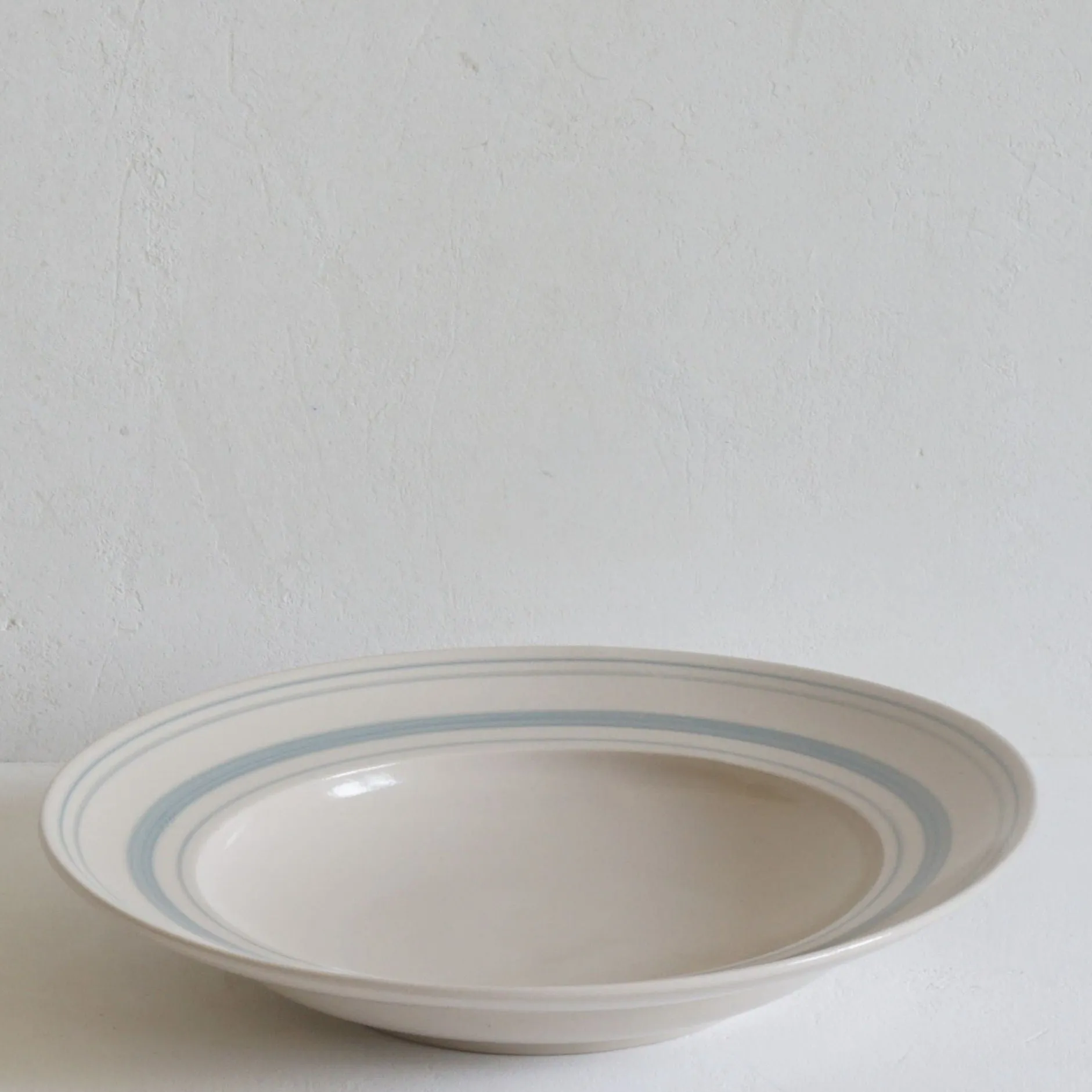 Set of Shallow Bowls Duck Egg Linen Stripe - Classical Stoneware